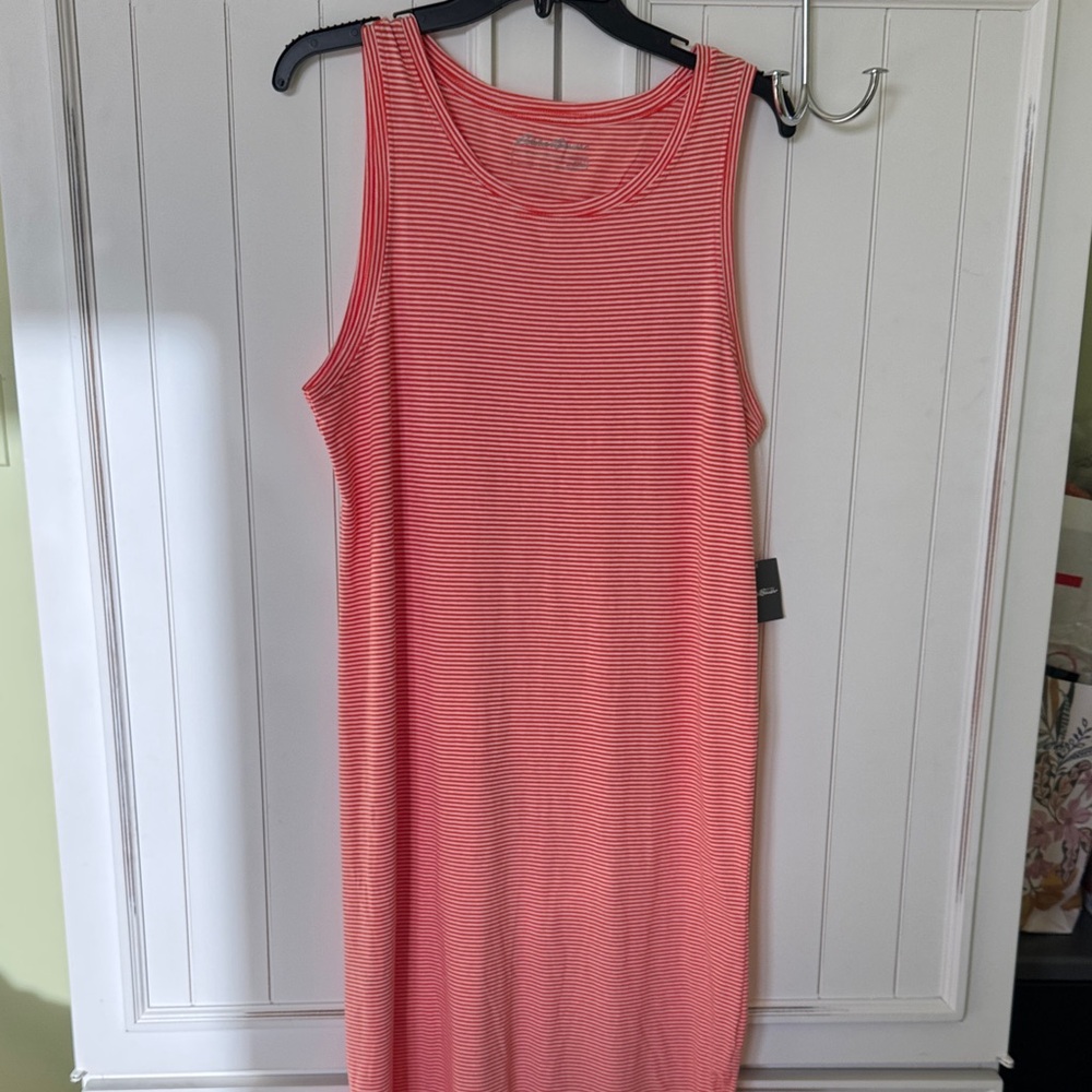 Eddie Bauer Flame (Orange) and White Striped Sleeveless Dress
